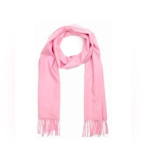 Yves Saint Laurent pink wool scarf with YSL embroidered logo